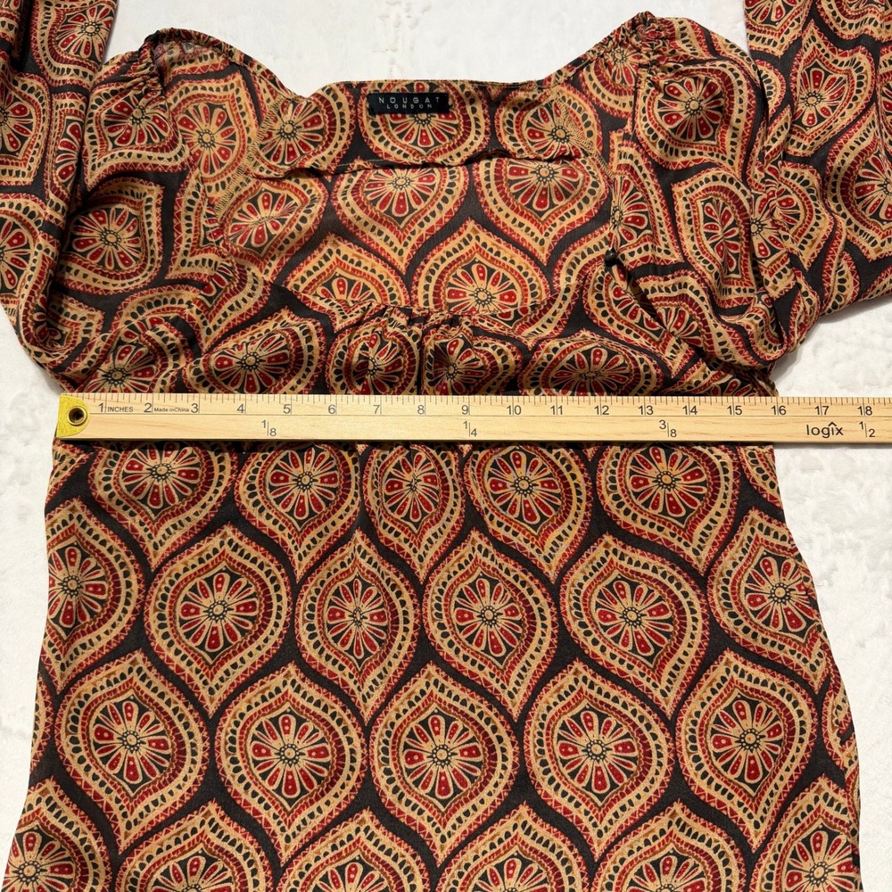 Nougat London Silk Boho Luxe Art Girl Blouse Medallion Print Top Small - Picture 6 of 8